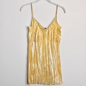 sequined yellow boho chic crinkle pleated cami